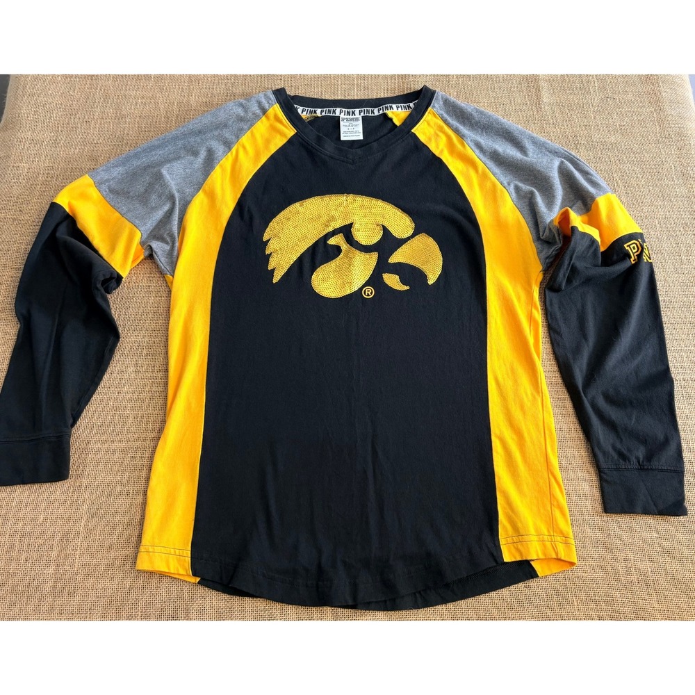 Oversized PINK Victoria's Secret Iowa Hawkeyes Y2K Sequin Raglan Shirt Small